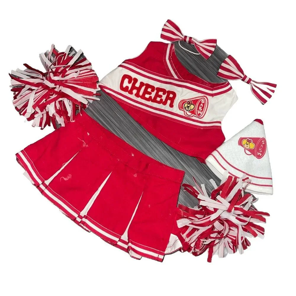 BUILD A BEAR WORKSHOP CHEERLEADER OUTFIT SKIRT RED WHITE‎ 8 PCS LOT SET Y-9